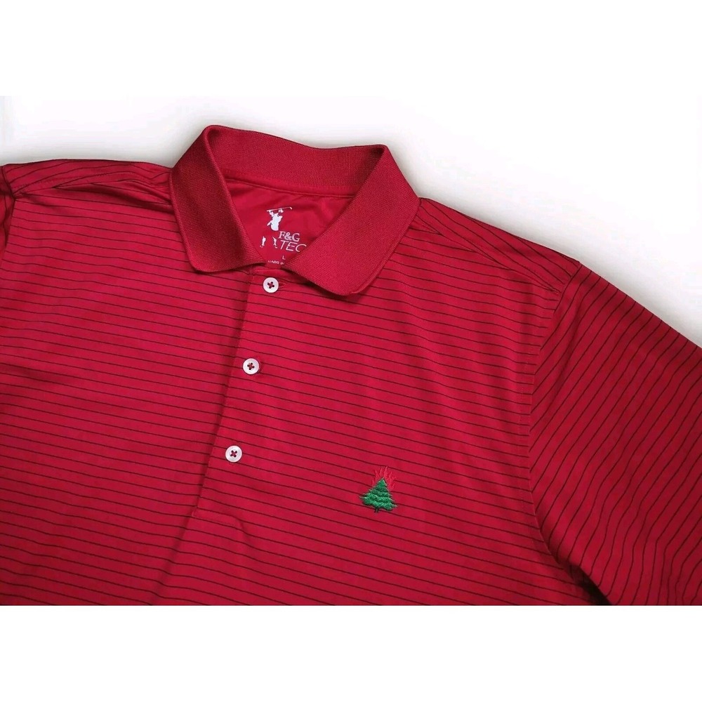 Fairway Greene Tech Burning Tree Golf Polo Shirt Men's Size LARGE Red Stripes